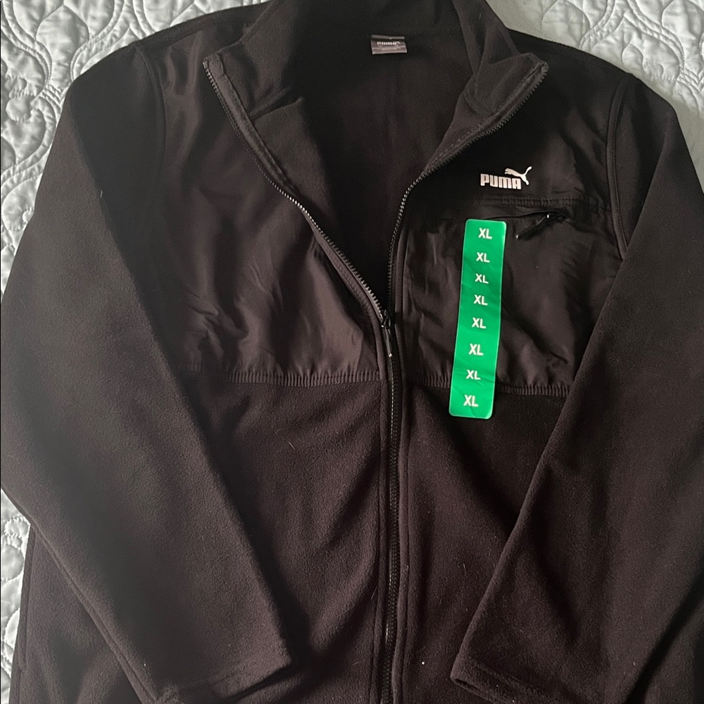 Puma Black Full-Zip Fleece Jacket with Chest Pocket